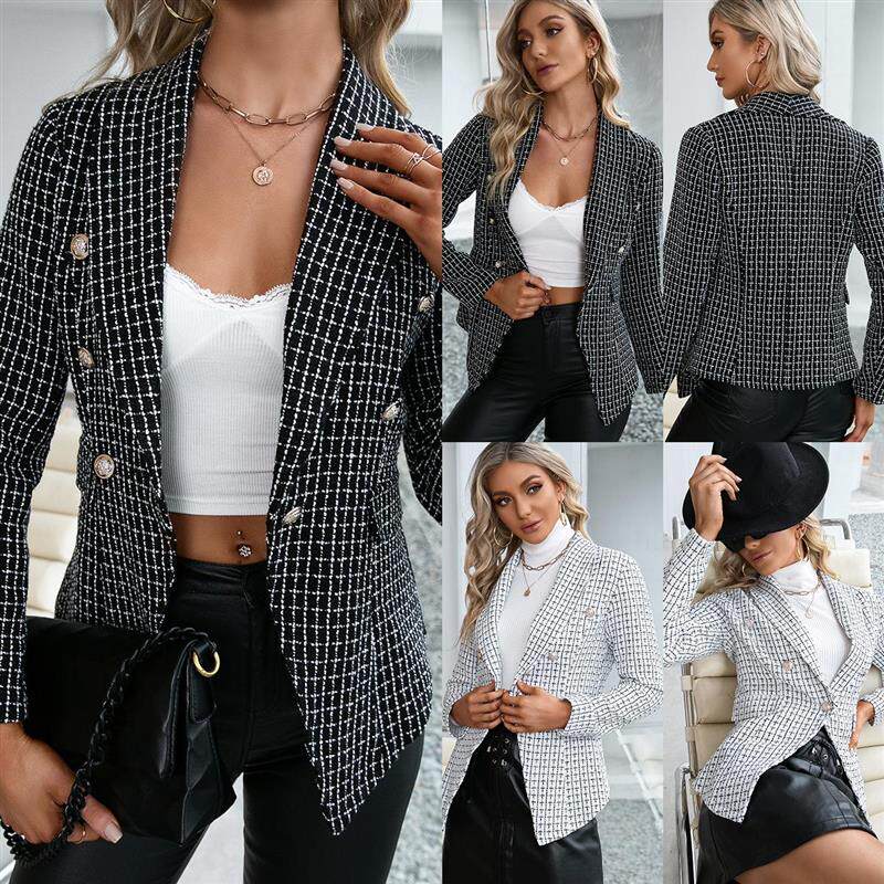 Plaid slim-fit suit double-breasted commuter blazer 西装外套