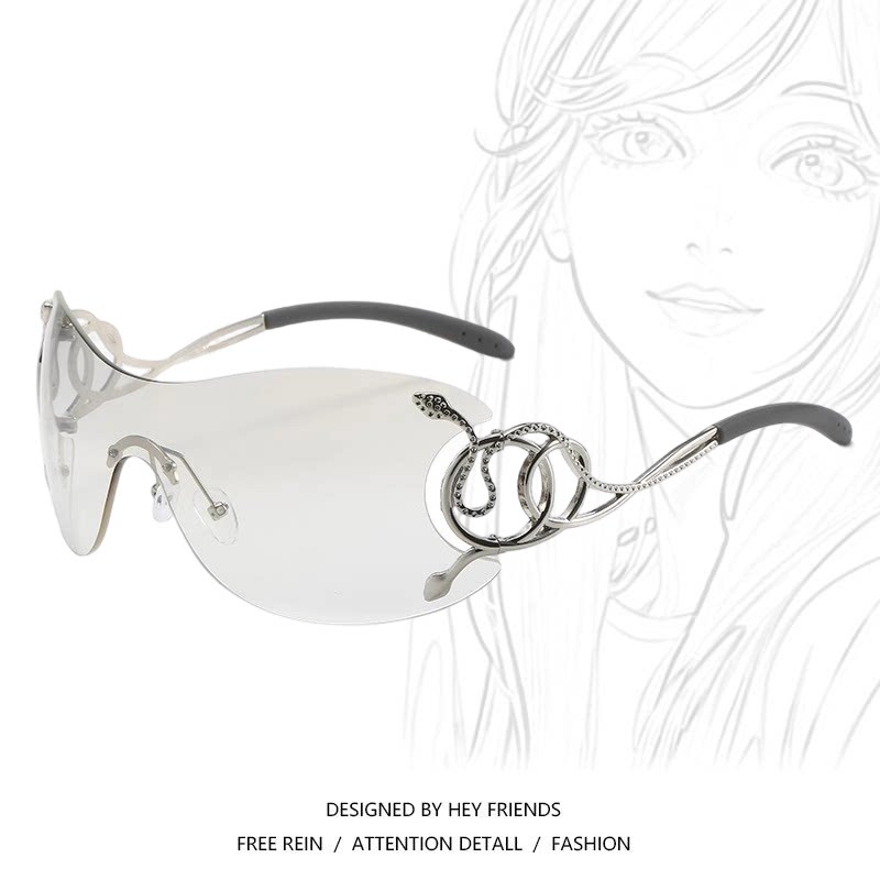 辣妹风银色眼镜蛇渐变太阳眼镜设计感甜辣显脸小街拍墨镜sunglass
