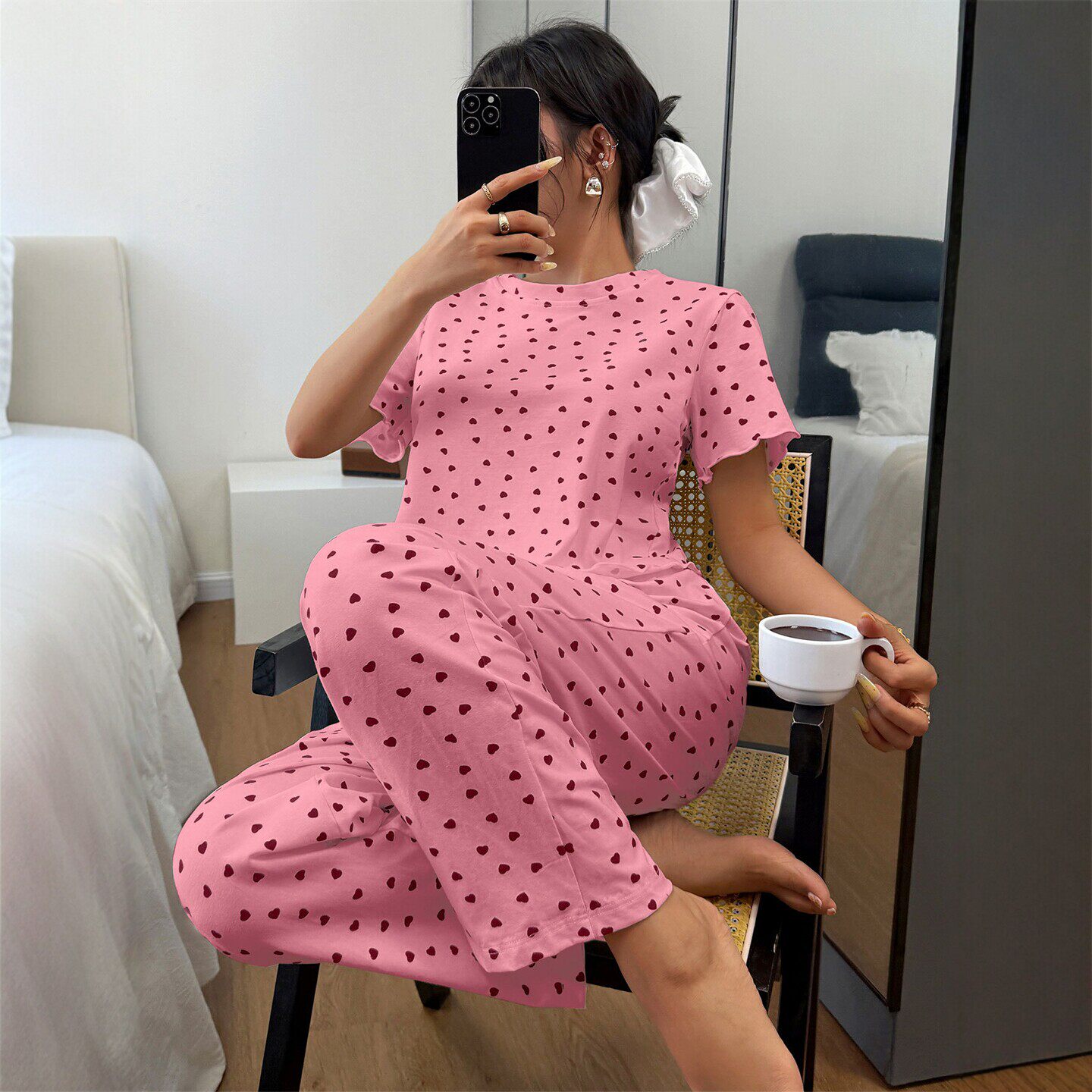 外贸爱心短袖长裤家居服