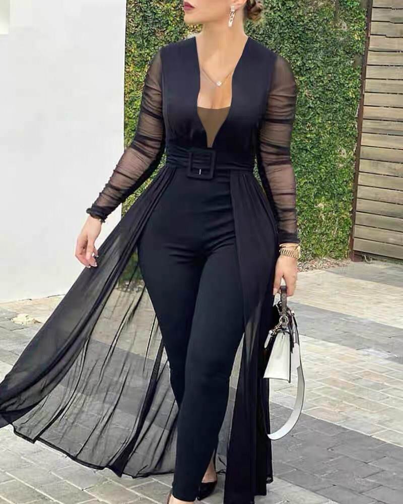 Fashion Jumpsuit women时尚连体裤套装洋气弹力修身高腰裤子女夏