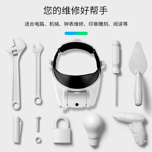 头戴维修放大镜带灯LED钟表机械电子维修功能新品31种倍率多倍率