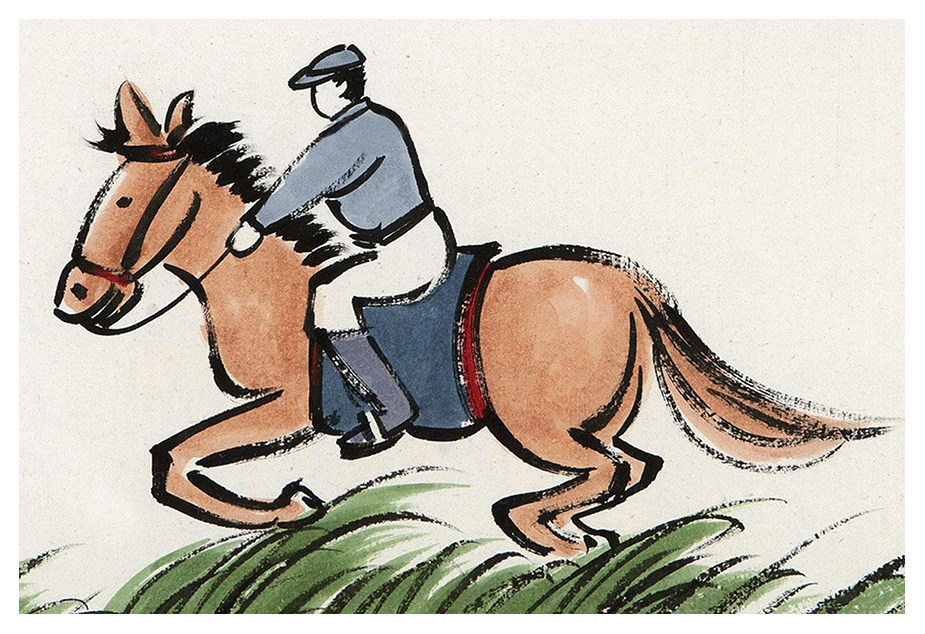 近代丰子恺漫画前程远大水墨画国画高清微喷复制客厅玄关装饰画