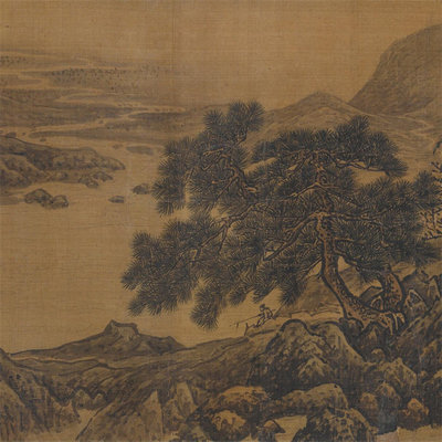 范宽 溪山独钓图 高清艺术微喷宋元山水画临摹绢布画稿装裱装饰画