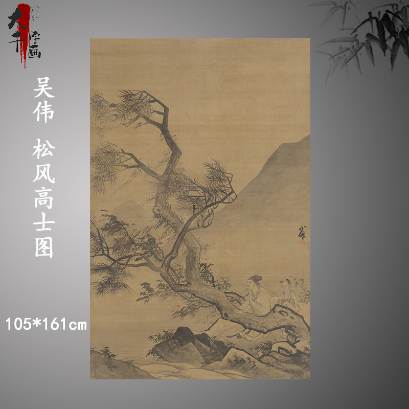 明 吴伟 松风高士图 古代名家工笔松针人物国画真迹微喷复制装饰