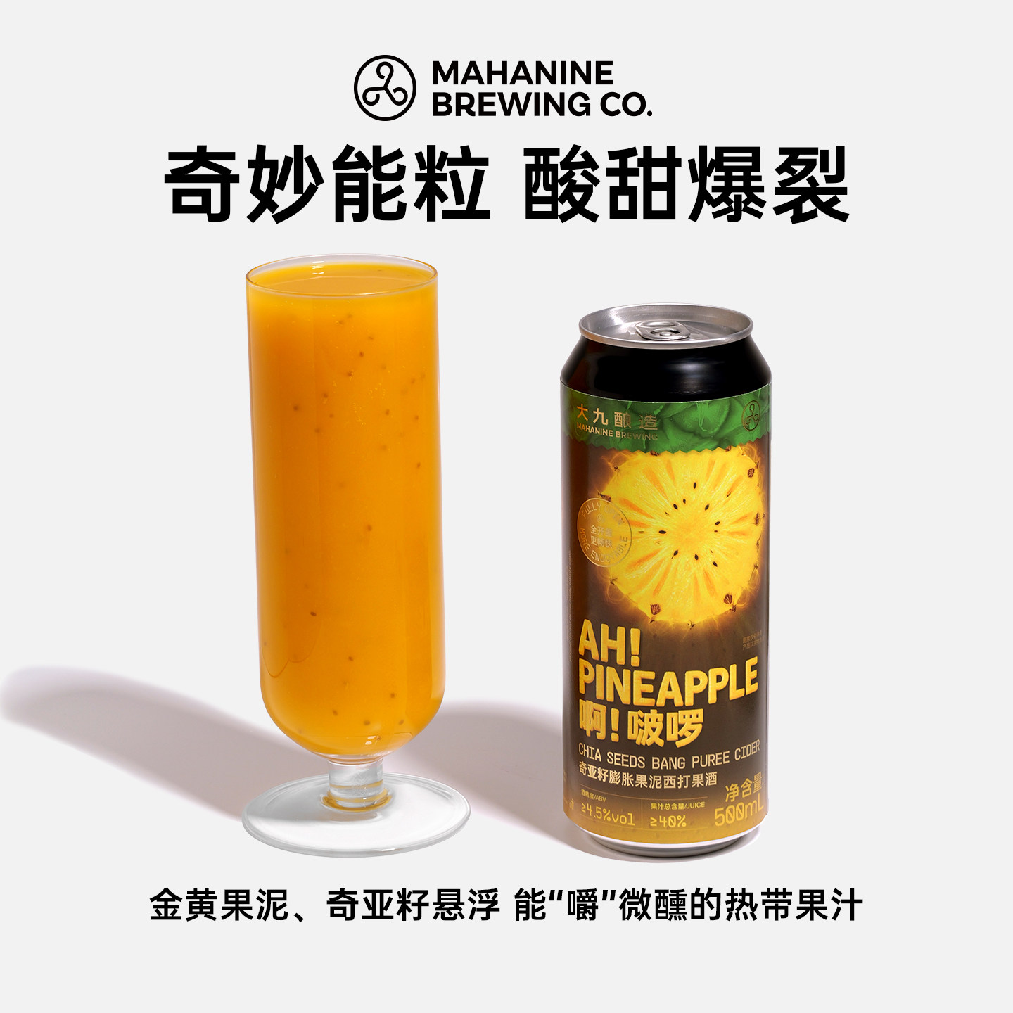大九酿造啊！啵啰奇亚籽膨胀果泥西打啤酒国产精酿果酒500ml*1罐