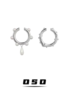 ins高级感冷淡风珍珠吊坠耳夹不对称耳骨夹 个性新款潮无耳洞耳饰