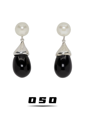 苏黎世氛围感 高级感复古简约冷淡风黑色珍珠水滴耳环气质耳饰女