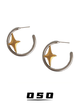 甜酷复古做旧铜色哑光金银个性星芒耳环个性创意极简风气质耳饰