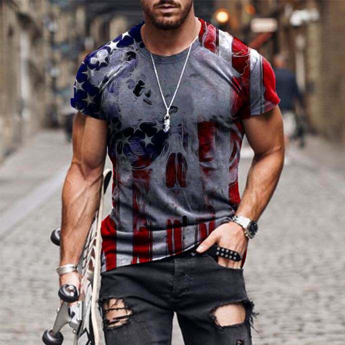 Series Fashion Skull Flag Print T-shirt系列时尚骷髅旗印花T恤