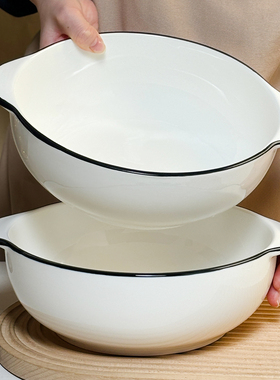 简约双耳汤碗家用盛汤大号10寸白色加厚陶瓷深排骨汤碗酸菜鱼汤盆