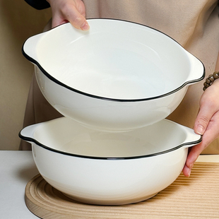 简约双耳汤碗家用盛汤大号10寸白色加厚陶瓷深排骨汤碗酸菜鱼汤盆