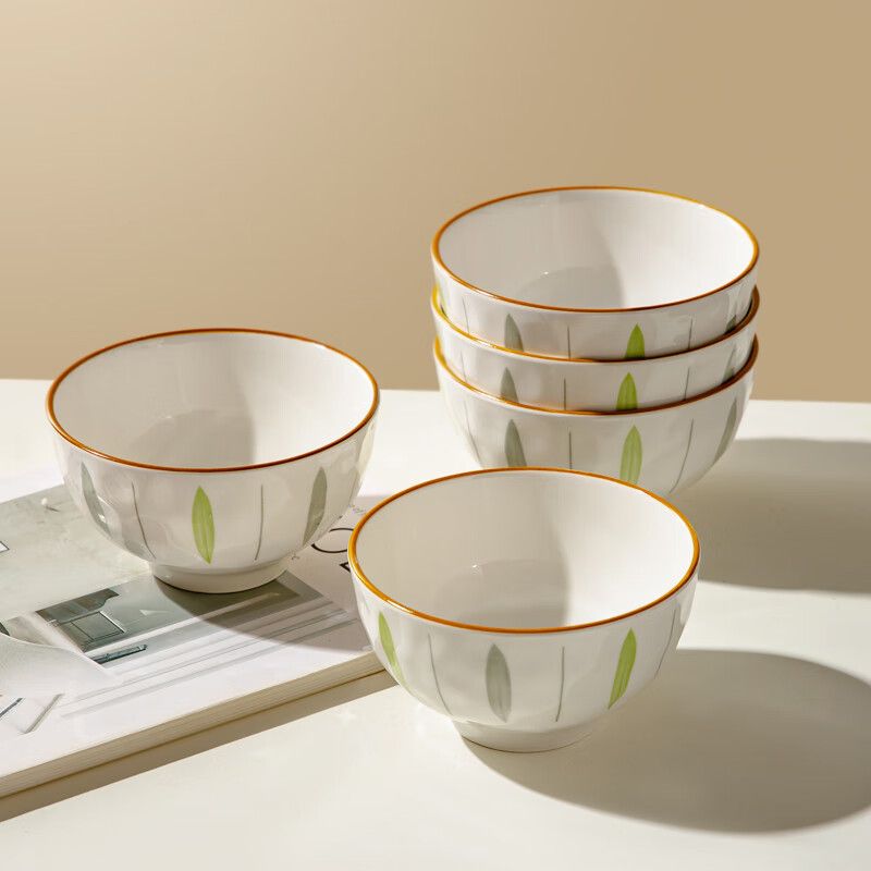 陶瓷碗家用10个装吃饭碗高温釉下彩高颜值5寸可微波碗盘套装餐具