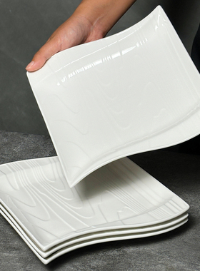 山川盘西餐盘子家用陶瓷白色寿司盘沙拉盘平盘菜盘酒店异形盘子