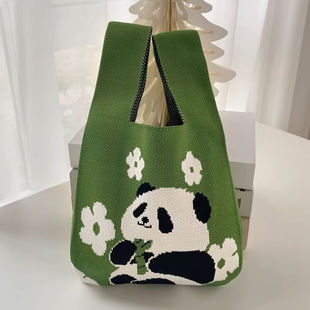 川布成都熊猫纪念品包包收纳包爷爷同款 针织亲子手提包女士编织手