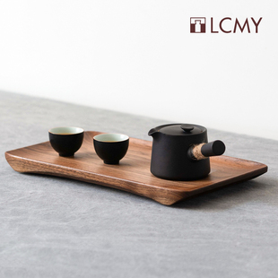 [清浅茶盘]原创黑胡桃柚木实木精雕小托盘茶具收纳果盘丨览春木业