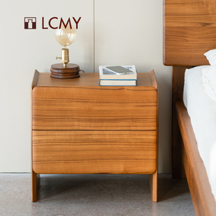 [暖喵床头柜Pro]大容量柚木黑胡桃小户型双抽原创边柜|览春木业