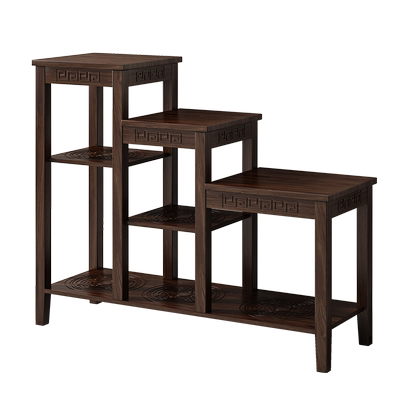 新中式实木花架阳台多层阶梯式架