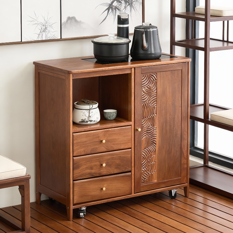 新中式实木移动茶水柜客厅茶几茶车茶台边柜烧水壶一体煮茶侧边几