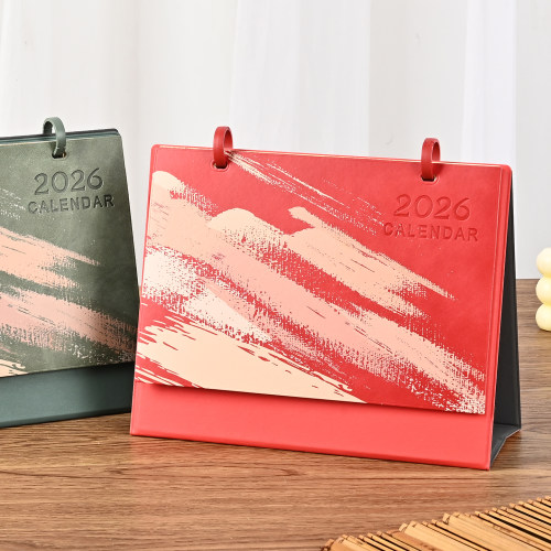 皮架墨宝台历2026年新款定制可印logo公司企业商务专版定做办公室桌面摆件日历本皮质红色周历月历日历批发