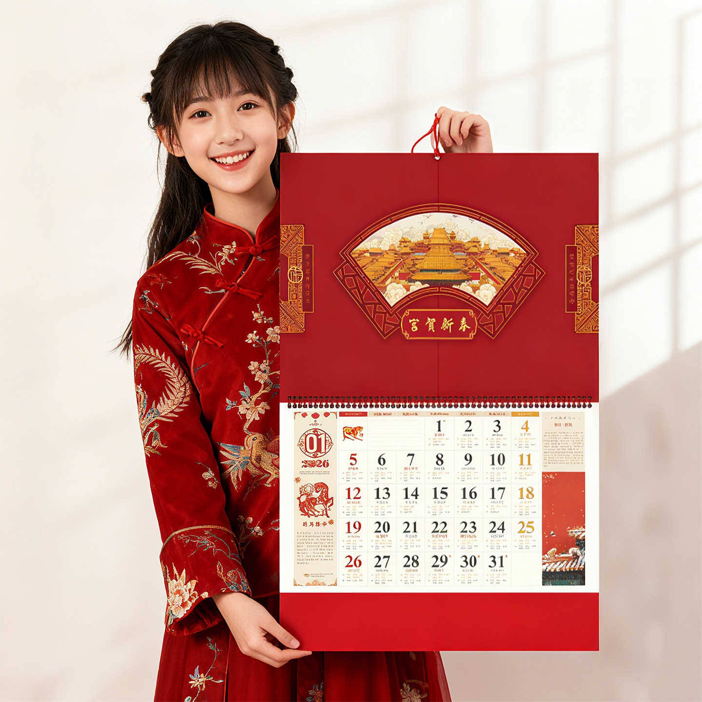 四开立体窗花挂历定制2026年新款家用挂墙高档企业公司广告订制马年福牌大号福字新年红色日历月历年历批发