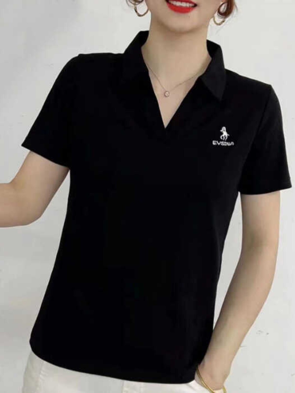 SUMMER NEW FASHION SLIM POLO SHIRT WOMENS EMBROIDERY VERSATILE CASUAL SHORT SLEEVE T-SHIRT WOMENS MIDDLE-AGED TOP MOM WEAR