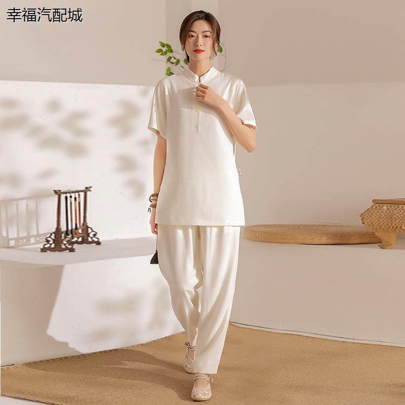 棉麻居士服女款禅修服套装高级禅意宽松打坐修行服茶服男中式素衣