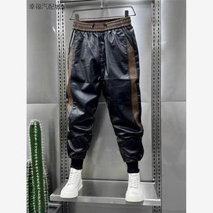 男士新款皮裤加绒加厚摩托车冬季黑色修身束脚保暖外卖骑行裤男款