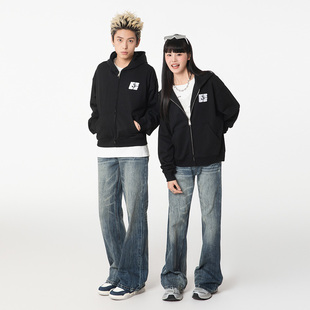 URS 型拉链情侣连帽卫衣 GGON刺绣boxy基础通勤百搭cleanfit短宽版