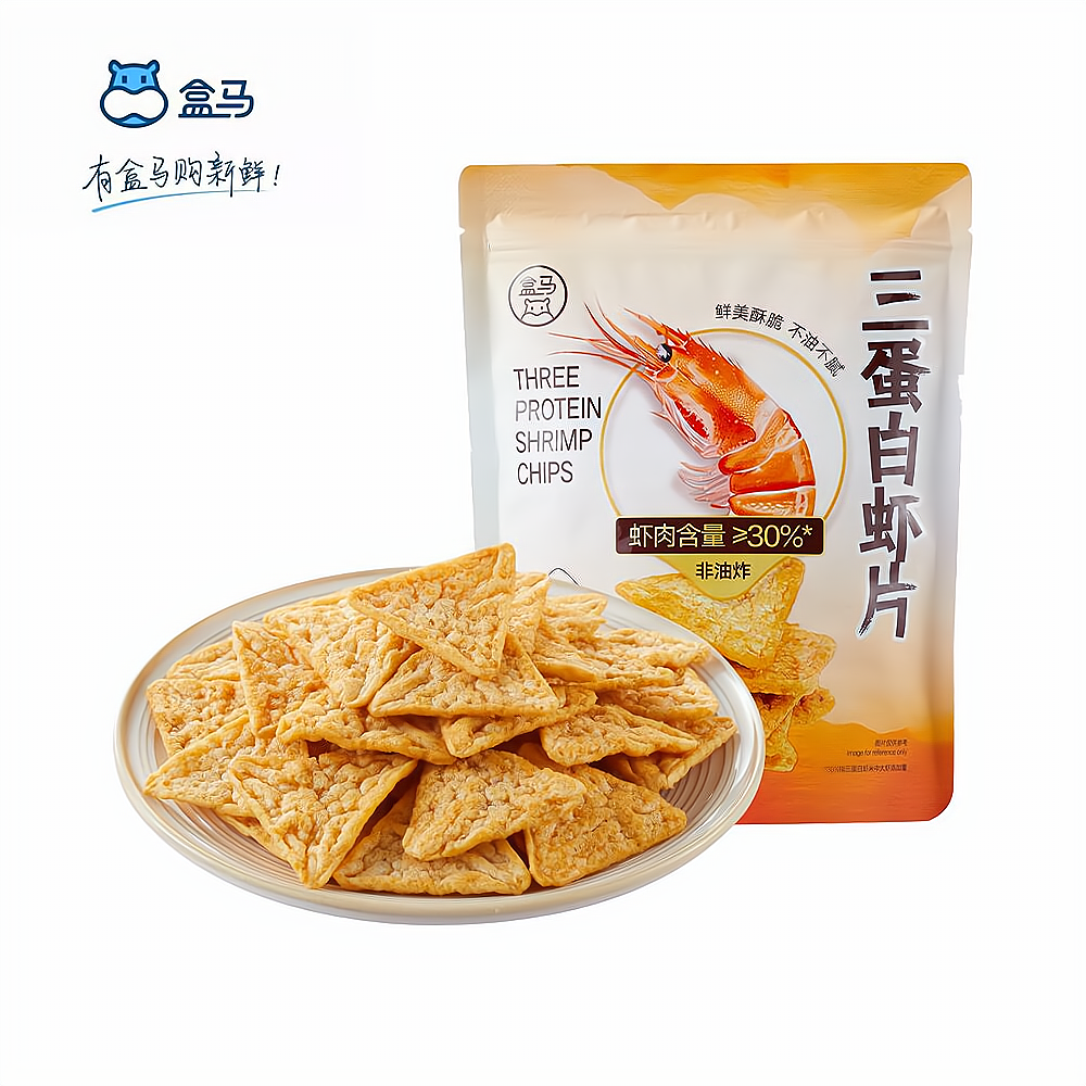 盒马三蛋白虾片108g清爽非油炸下午茶解馋零食饼干即食健康
