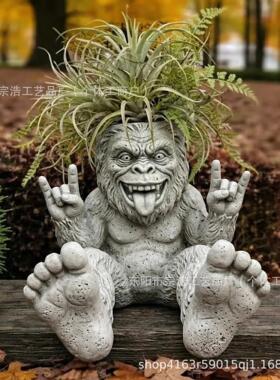 跨境新品Bigfoot Flower Pot反叛大脚怪树脂花盆庭院装饰品摆件