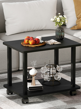 可移动的小咖啡桌储物架小公寓沙发侧扶手侧桌小方桌与车轮床头柜