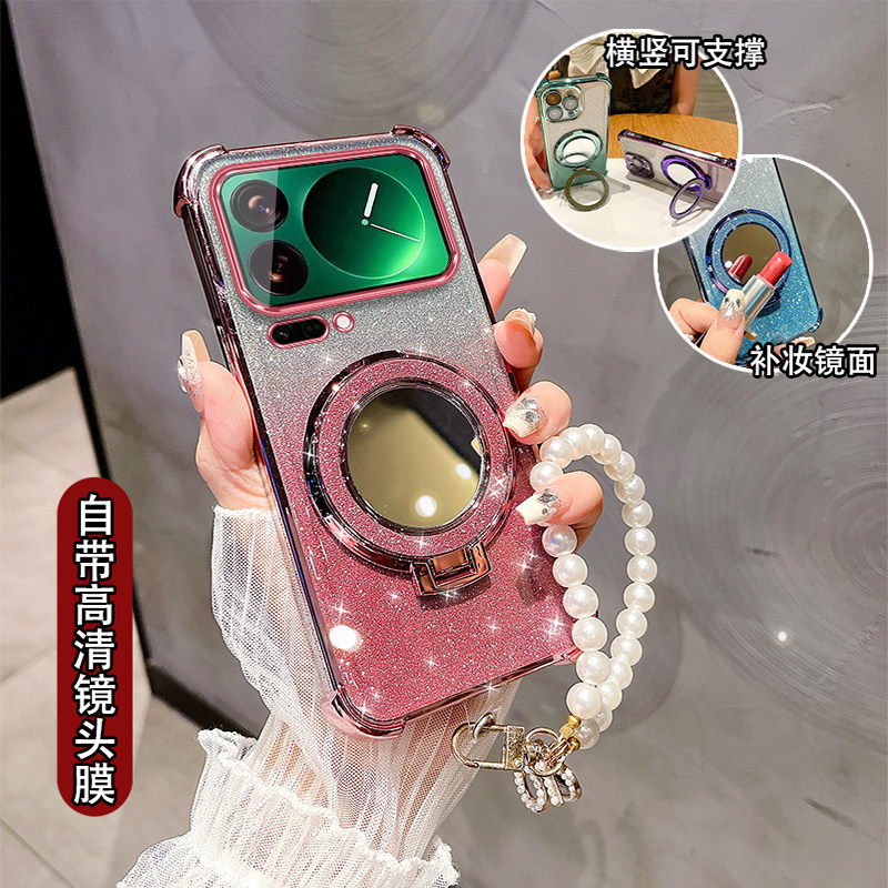 适用于小米17手机壳高档女款支架保护套Xiaomi17Pro带化妆镜子新款软壳小米17ProMax全包边带镜头膜xm17挂绳