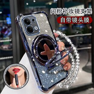 适用于OPPOA6手机壳时尚创意女款A6Pro镜子支架保护套A6GT气囊硅胶防摔A6i新款带镜头膜A6Max全包oppo带挂绳