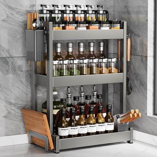 德国品质枪灰免安装厨房调料置物架多功能调味刀架筷子台面收纳架