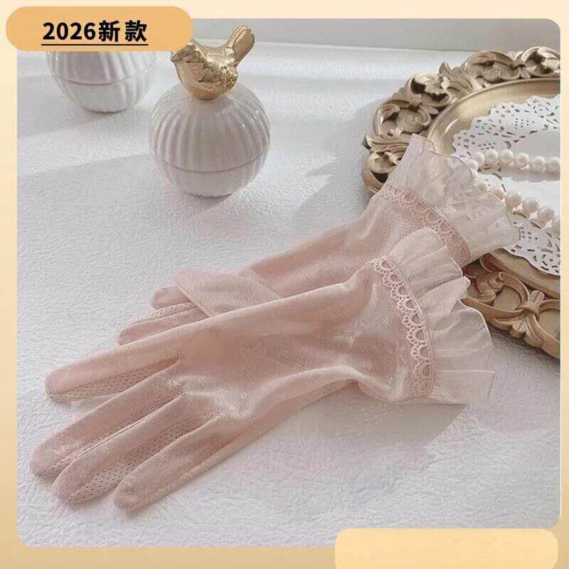 女士防晒手套薄款触屏防滑骑行开车冰丝蕾丝短款夏季户外透气型