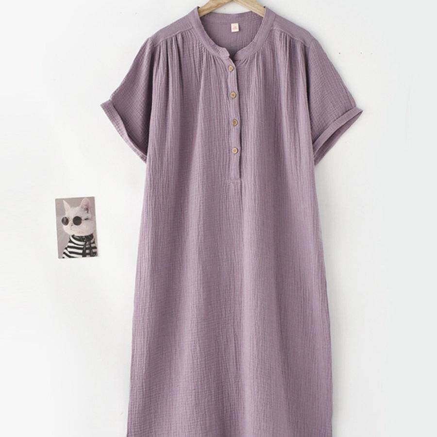 日式绉布睡裙女士夏季水洗纱布薄款宽松短袖家居服睡衣女裙子