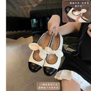 大叔家达文西鞋子 柔软圆头玛丽珍凉鞋女夏季新款平底浅口单鞋