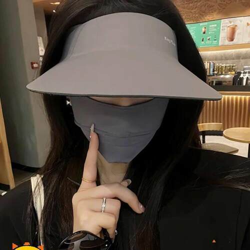 空顶防晒帽女款痕一体抗UV遮阳帽大帽簷口罩遮阳帽