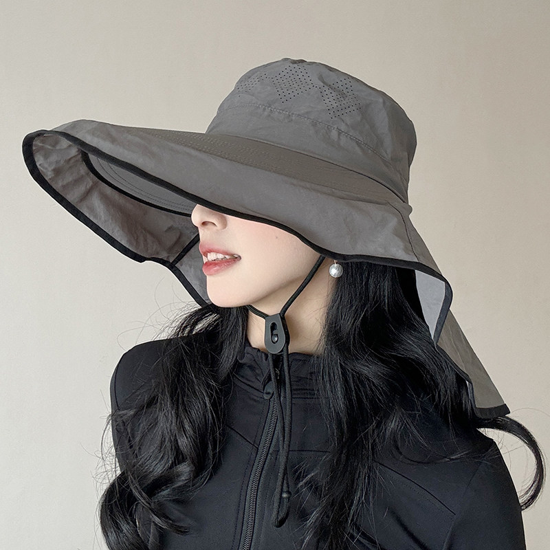 户外遮阳帽子女大帽檐披肩护颈速干透气渔夫帽登山钓鱼防晒帽 - 豆妃服饰旗舰店出品