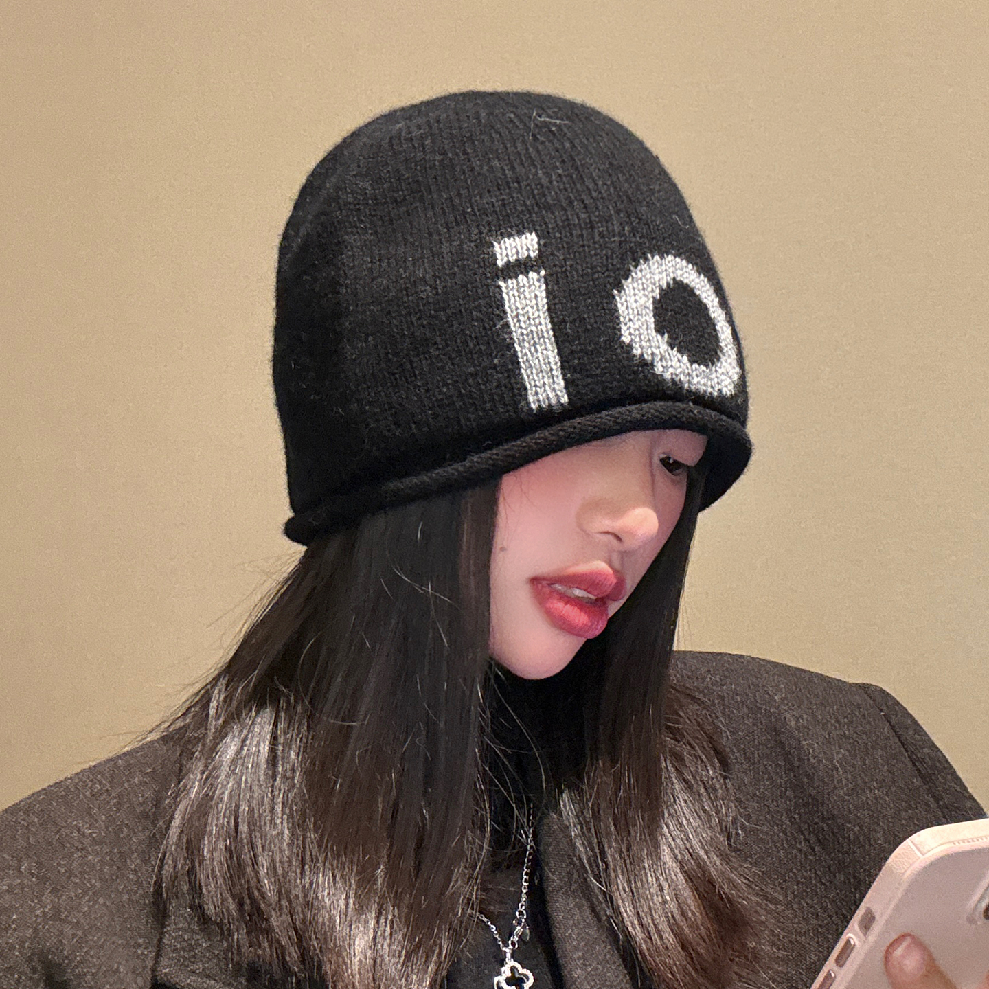 韩版小众字母针织冷帽女士