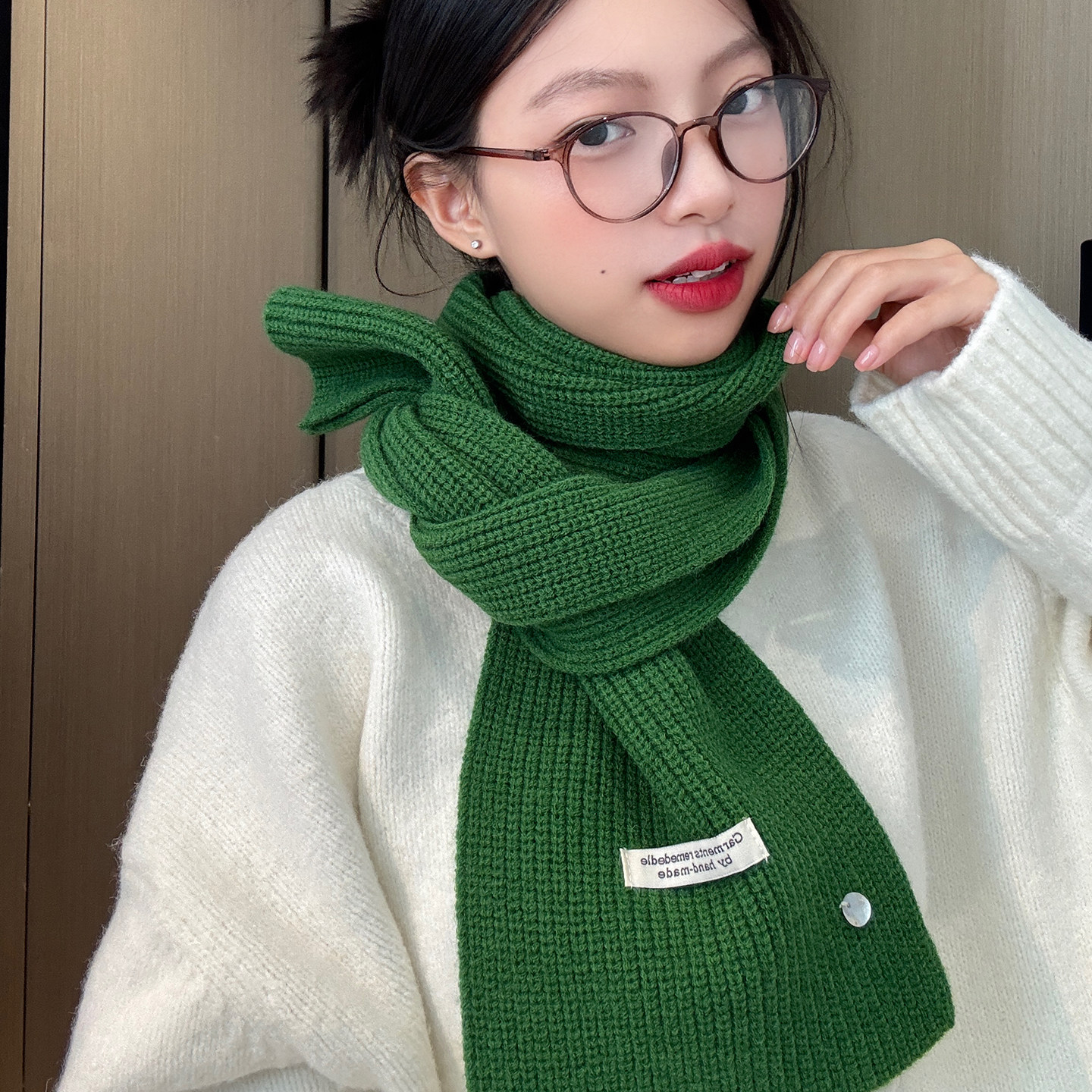 韩版小贝壳毛线围巾女冬季保暖百搭显白学院风情侣护颈针织围脖超