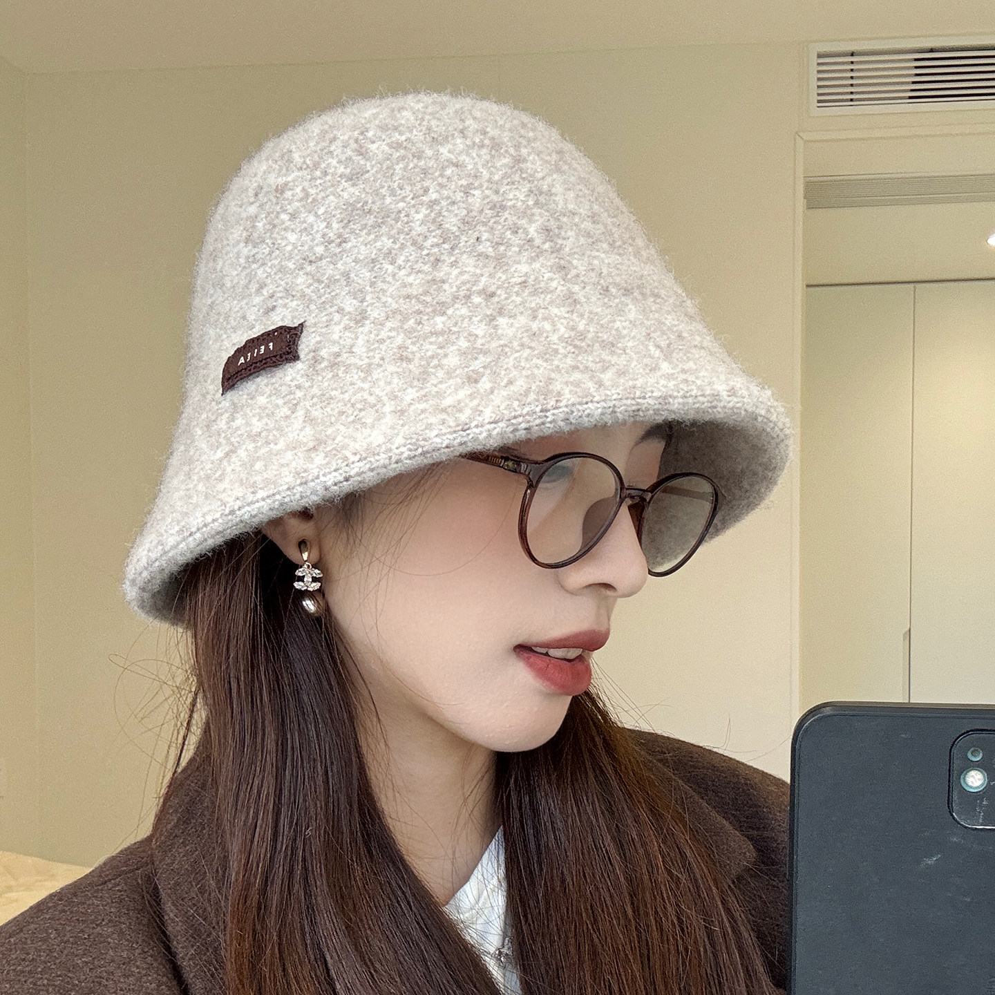 大头围渔夫帽子女秋冬2026新款高级感毛呢盆帽显脸小素颜水桶帽潮