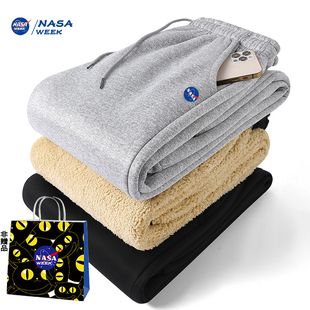NASA WEEK款羊羔绒裤子男女加绒加厚裤情侣休闲运动裤卫裤男