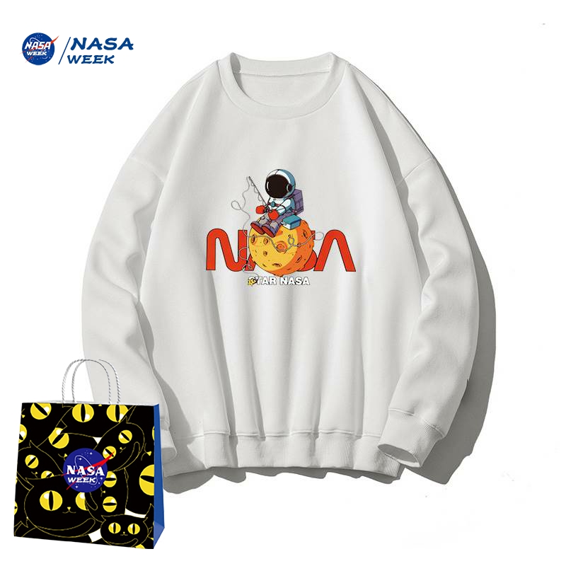 NASA联名款2022圆领连帽卫衣男女潮牌宽松百搭简约秋季情侣上衣J