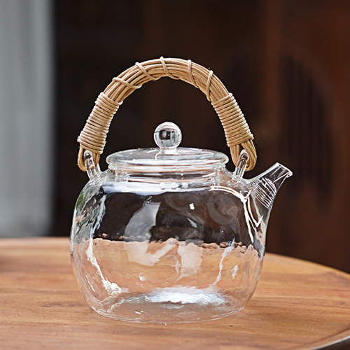 玻璃煮茶壶家用耐热简约锤纹电陶炉烧水壶藤编提梁壶功夫茶具