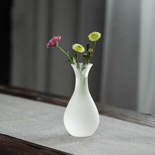 磨砂玻璃花瓶小号禅意花道生活美学摆件日式茶室茶席插花琉璃花器