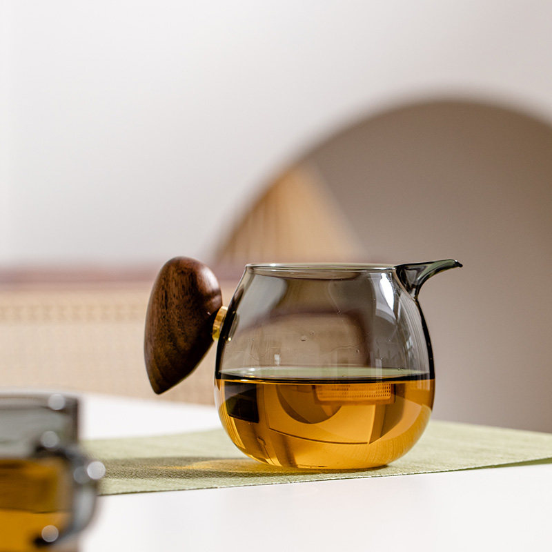 耐热玻璃公道杯带木把鹰嘴公杯高档轻奢茶海分茶器功夫茶具配件