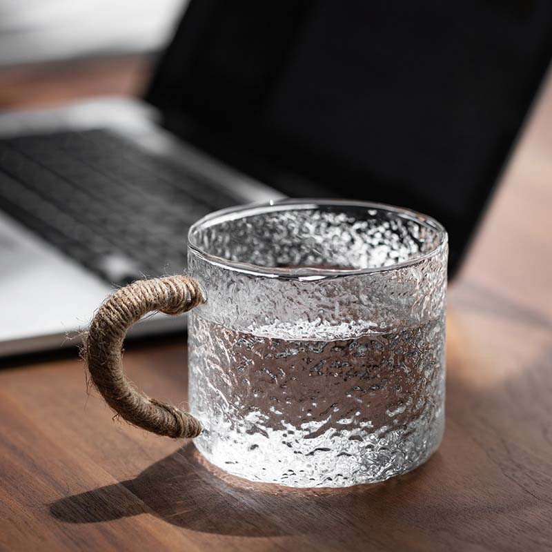 无日式锤纹带把泡茶杯玻璃杯