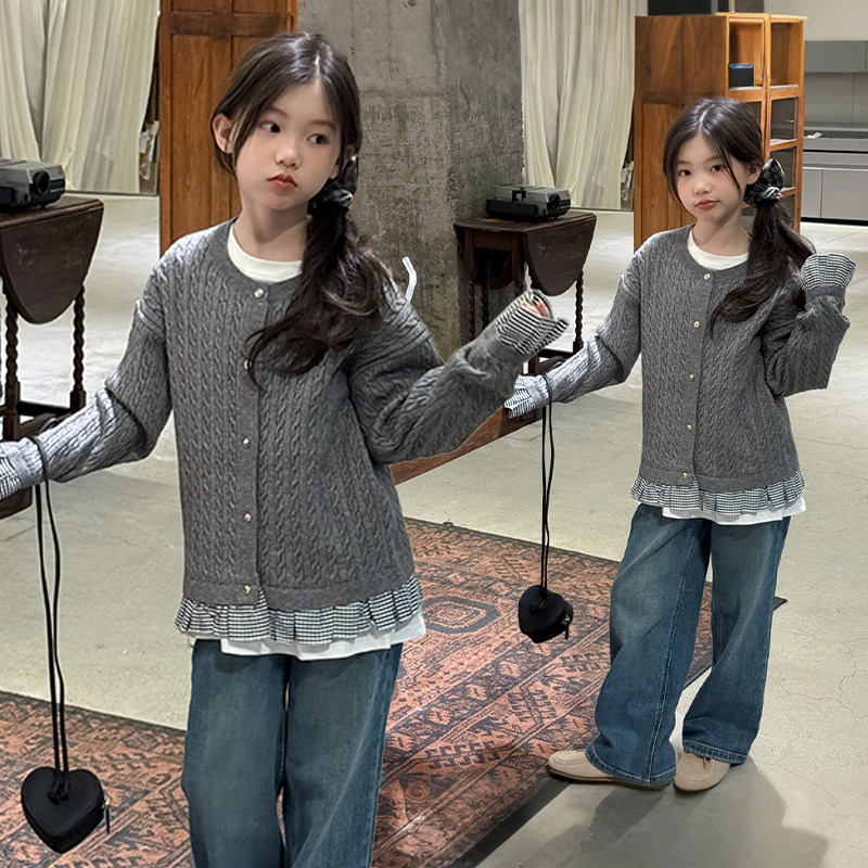 儿童毛衣外套开衫秋款韩版女孩潮装精致春秋中大童女童服饰网红