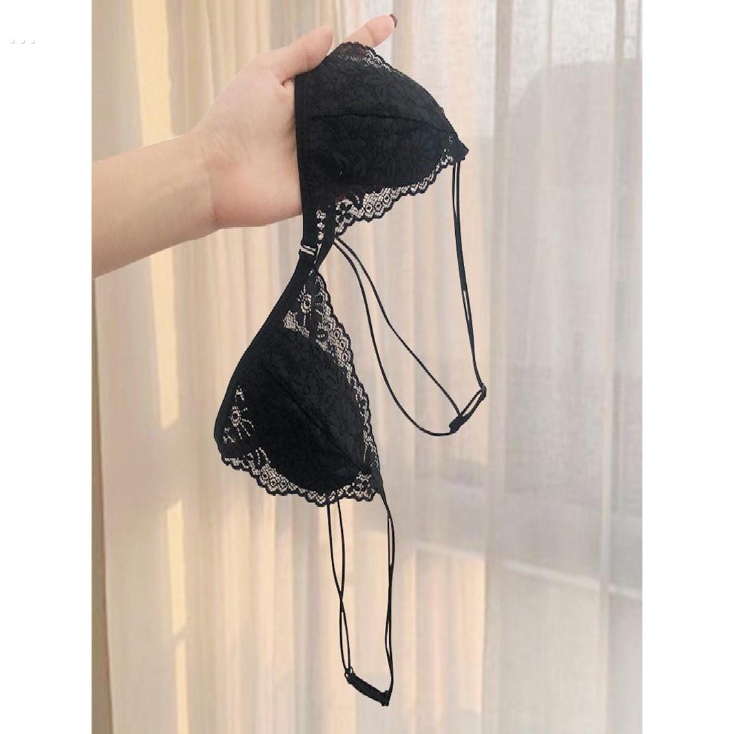 纯欲法式前扣蕾丝三角杯内衣女无钢圈上托夏季超薄细肩带美背文胸